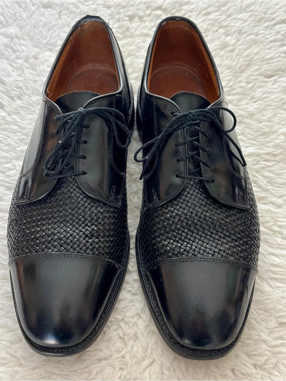 Allen Edmonds Lauderdale Black Leather Woven vamp Cap Toe Oxfords Shoes Sz 10.5D